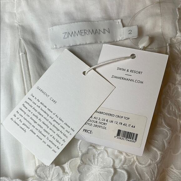 Zimmermann Lola Embroidered Floral Ramie White Puff Sleeve Crop Top Size 8 - Picture 8 of 10